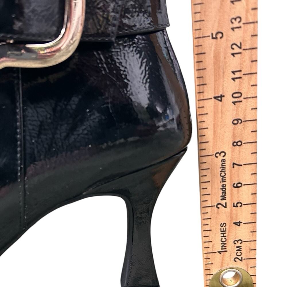 NWOB Gb Gianni Bini Sz 8M Face-Card Patent Oversized Buckle Heeled Bootie Black - Picture 14 of 16